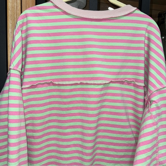 Free People henley sweatshirt terry raglan inside out pullover stripes mint top - Picture 7 of 7